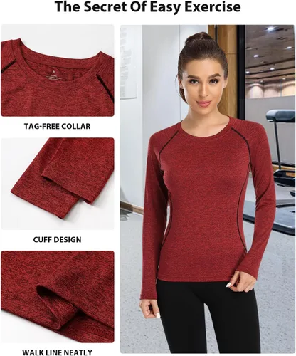 Vista 5 de Camiseta de manga larga para mujer que absorbe la humedad, camiseta de entrenamiento de manga larga para mujer, ajuste seco, yoga, atletismo