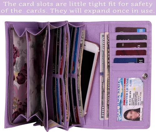 Vista 23 de Mou Meraki - Billetera o bolsa de mano de cuero genuino, con bloqueo de seguridad RFID, con escudo contra el robo de identidad, para mujeres