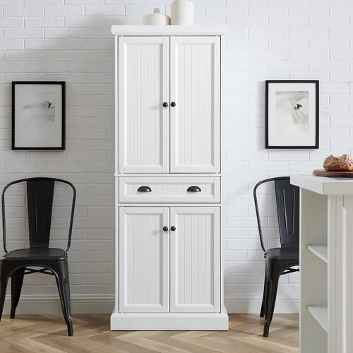 Vista 9 de Crosley Furniture Shoreline Coastal - Armario de almacenamiento para despensa con estantes, cocina, comedor o lavandería, color blanco