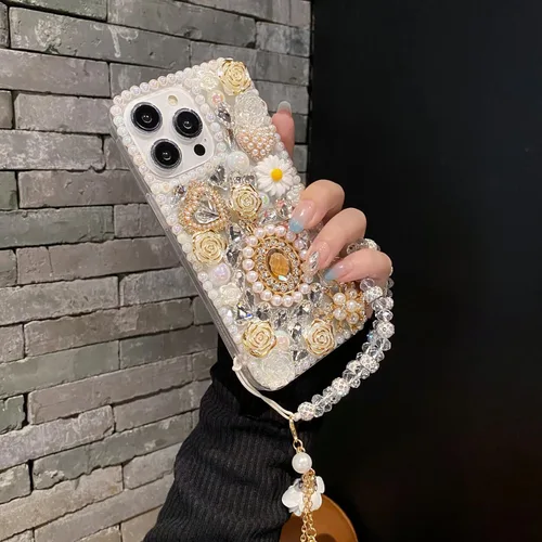 Vista 6 de iFiLOVE para iPhone 7 Plus/8 Plus Funda con Diamantes Brillantes y Correa de Flores, 3D Lujo Brillante Purpurina Cristal Diamantes de Imitación