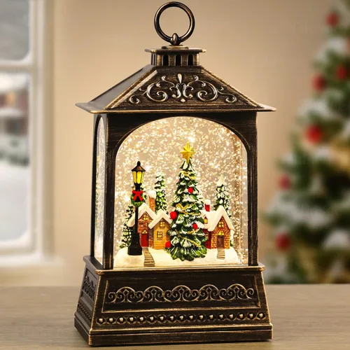 Vista 11 de Linterna de Globo de Nieve Navideño con Purpurina, Luz Musical de Globo de Nieve con Temporizador, Caja de Música con Alimentación USB y por