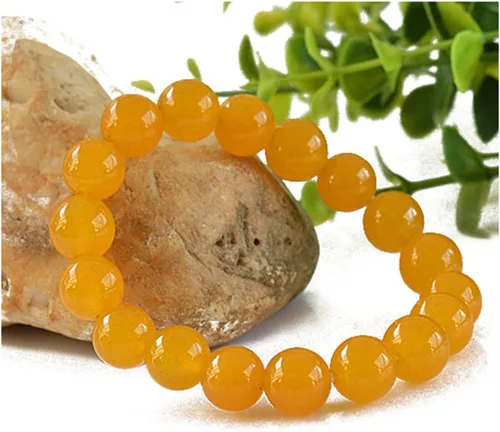 Vista 2 de Pulsera de cornalina de jade de 0.394in con cuentas de piedra de nacimiento de cuentas de equilibrio elástico hecho a mano (amarillo y rojo)