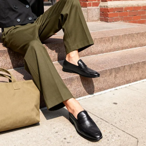 Vista 3 de Bruno Marc Mocasines Penny Mocasines de cuero de gamuza para hombre Negro