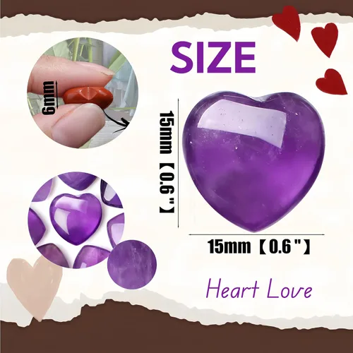Vista 4 de 20 piezas de cristales de amatista, piedras curativas en forma de corazón, cristal pulido, morado natural, lindo bolsillo pulgar, reiki, juego al