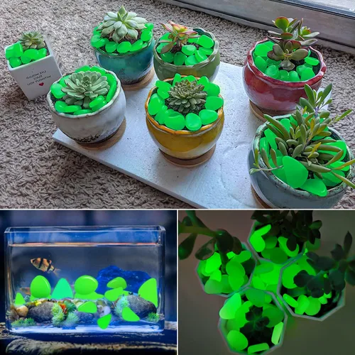 Vista 15 de NAMTSO Rocas que brillan en la oscuridad al aire libre, 200 piezas de rocas solares azules para paisajismo, decoración al aire libre que brillan