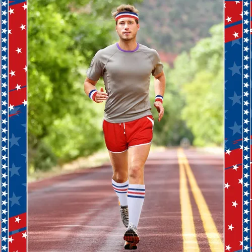 Vista 5 de 6 Pcs Halloween 80s Costume for Men Shorts Headband Socks
