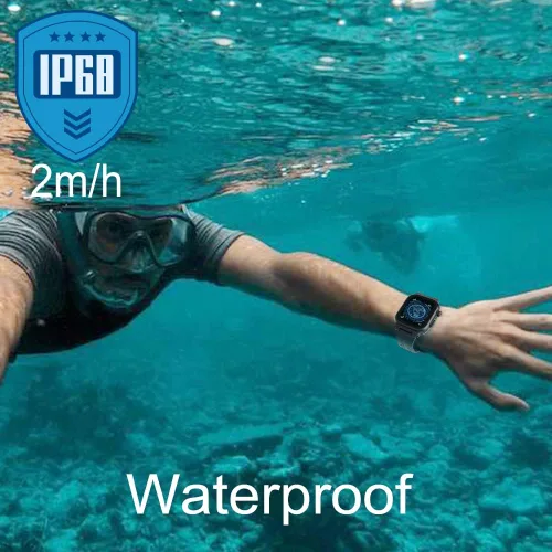 Vista 2 de Funda impermeable para Apple Watch de 1.614 in, 1.772 in, 1.732 in, 1.654 in, 1.575 in, 1.496 in, funda IP68 con correa y protector de pantalla