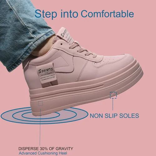 Vista 4 de 3.0 in con cordones de ocio calzado transpirable cuña talón femenino moda zapatillas cómodas mujeres casaul zapatos
