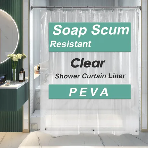 Vista 2 de AmazerBath Juego de cortina de ducha transparente impermeable y juego de cortina de ducha de gofre blanco resistente, 72 x 84 pulgadas