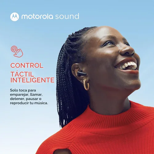 Vista 5 de Motorola Sound Moto Buds 125 True Wireless Earbuds, IPX5, impermeables, a prueba de sudor, control táctil, con micrófono de cancelación de ruido
