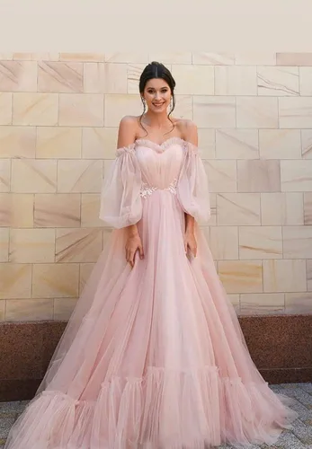 Vista 2 de Long Puffy Sleeve Prom Dress Off Shoulder A Line Sweetheart Evening Gowns Party Dresses Ball Gowns for Women