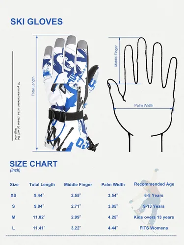 Vista 5 de Azue Guantes de invierno para mujer, guantes de nieve para niños y niñas, guantes de esquí con bolsillo con cremallera, resistentes al viento