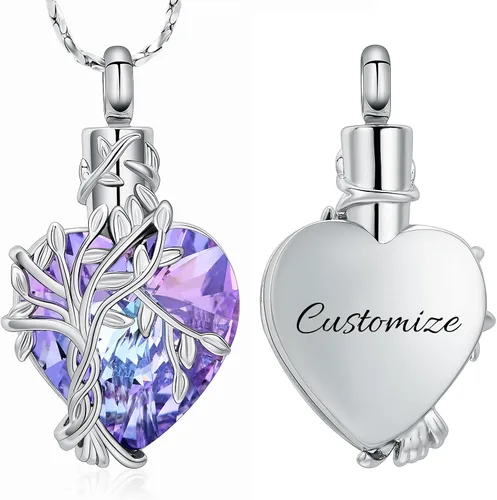 Vista 78 de Imrsanl Collar de urna de árbol de la vida con forma de corazón, joyería de cremación para hombres y mujeres, recuerdo, joyería conmemorativa