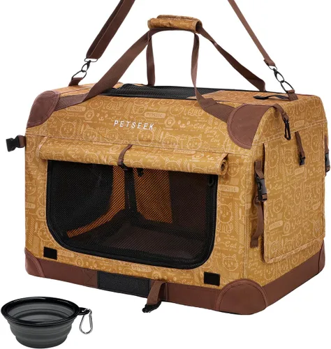Vista 13 de Transportín para gatos extra grande de Petseek con lados blandos, portátil, para perros pequeños, para 2 gatos, 61 cm x 41.9 cm x 40.6 cm, diseño