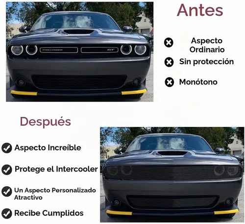 Vista 6 de Rejilla delantera compatible con DODGE Challenger PHANTOM 2015 16 17 18 19, para parachoques superior e inferior, inserto de rejilla de aluminio