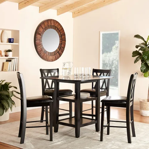 Vista 8 de Homelegance Norman - Juego de comedor de 5 piezas con dos estantes de exhibición, color negro