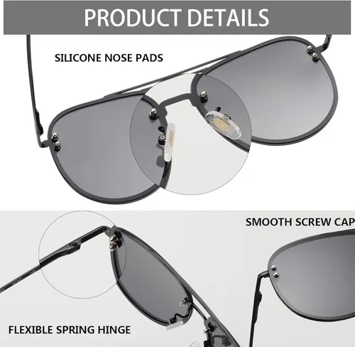 Vista 6 de VIVIENFANG Gafas de sol de aviador sin montura de gran tamaño con bisagras de resorte pantalla inspirada en el diseñador para mujereshombres 87247