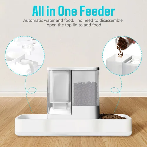 Vista 3 de Comedero automático para mascotas pequeñas y dispensador de agua, 2 en 1 por gravedad para gatos, gatos pequeños, medianos y pequeños, juego