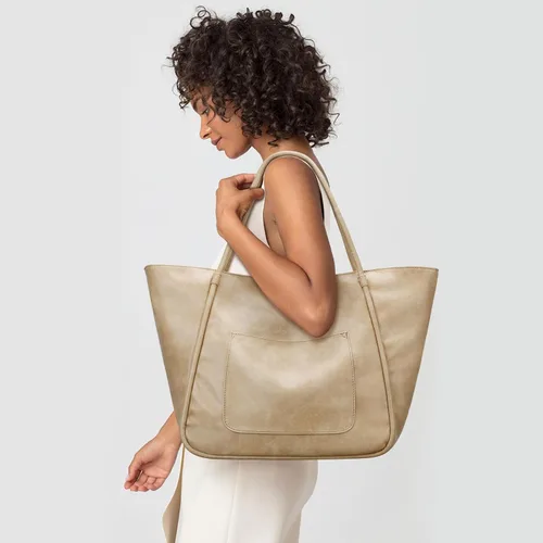 Vista 2 de Bolso grande de mano para mujer con cierre de trabajo, cartera de cuero para viajes y bolsos de KKXIU