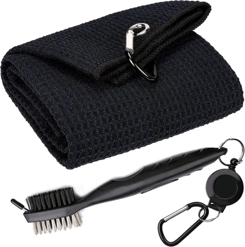 Vista 18 de Toallas de Golf, Toalla de Golf de Microfibra con Patrón Waffle Tri-fold - Kit de Herramientas de Cepillo con Limpiador de Ranuras del Club, con 2