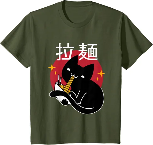 Vista 8 de Camiseta japonesa Ramen Noodle Cat, Negro