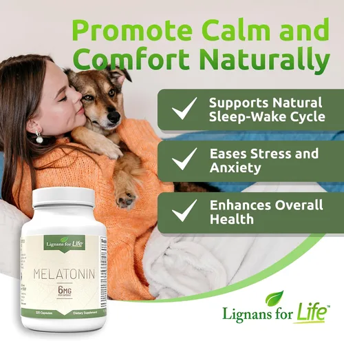 Vista 2 de Lignans for Life Melatonina para perros y personas, 6 mg - 120 cápsulas