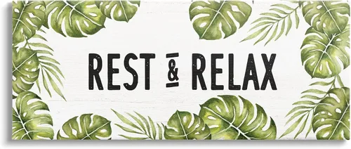 Vista 9 de Stupell Industries Descansa y relájate Plantas tropicales Monstera Tipografía de hojas, diseño de Daphne Polselli Stupell Industries · By Lil' Rue