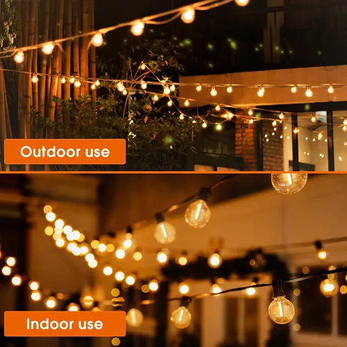 Vista 6 de addlon Tira de luces LED de 50 pies para exteriores, luces de patio G40 regulables con 27 bombillas inastillables para patio, casa, balcón