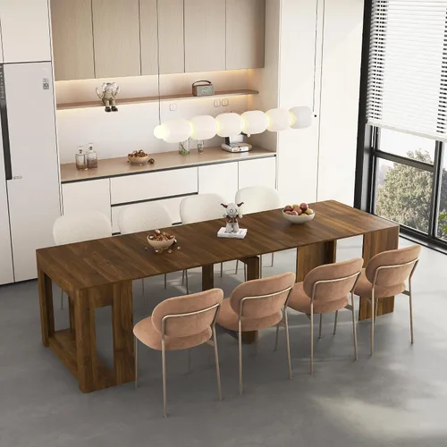Vista 18 de WILLIAMSPACE Mesa de comedor extensible de madera de 106 pulgadas para 8 a 12, mesa de cocina rectangular rústica de campo, mesa de comedor grande