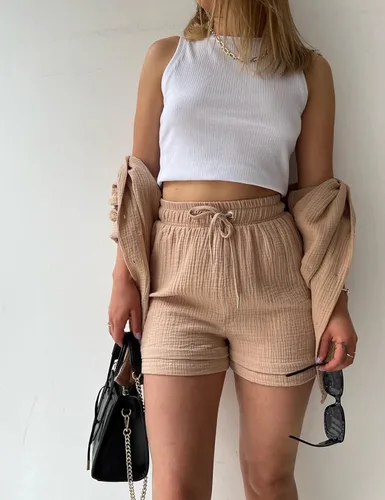 Vista 3 de ELLENWELL Conjunto de 2 piezas para mujer, conjunto de ropa de descanso de manga larga con botones y pantalones cortos