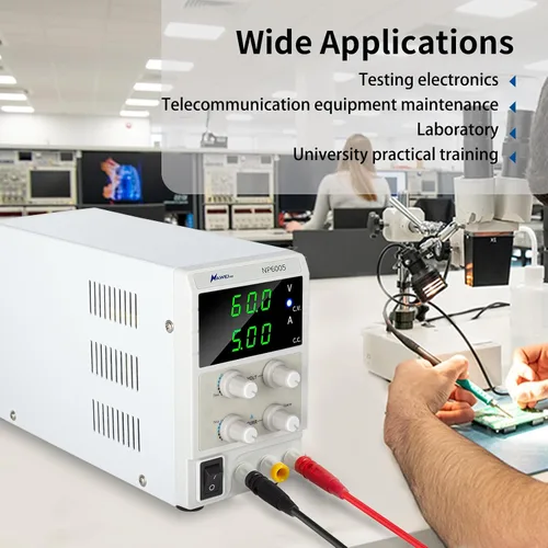Vista 2 de Fuente de alimentación de CC variable de 60V 5A, fuente de alimentación de laboratorio de banco ajustable con pantalla LED de 3 bits, para carga