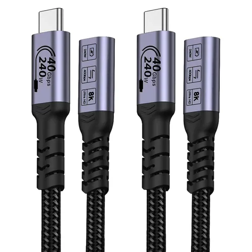 Vista 8 de Cable de extensión USB C de 1.5 pies (2 paquetes/240 W/40 Gbps/8K), cable extensor corto USB 4.0, transferencia de datos de alta velocidad de 40