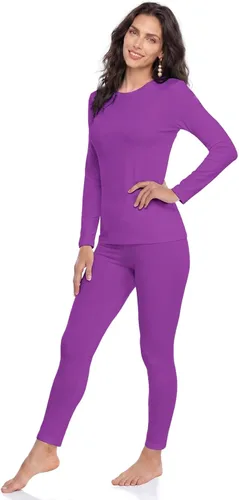 Vista 10 de WEERTI Ropa interior térmica para mujeres Long Johns con forro polar, capa base para mujeres para clima frío, conjunto de top y pantalón Negro
