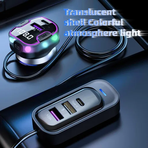 Vista 6 de Transmisor FM Bluetooth para automóvil, llamadas manos libres, calidad de sonido HD 5.3, carga rápida 5V3.1A, reproducción de música en disco U