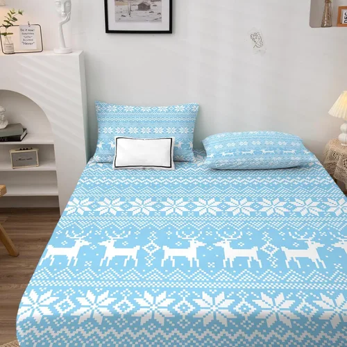 Vista 2 de Sábanas de Navidad tamaño individual, sábanas de copo de nieve de alce, juego de sábanas y fundas de almohada de 3 piezas, sábana bajera ajustable