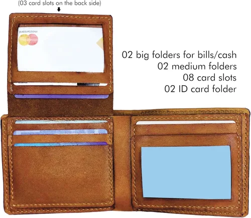 Vista 15 de Billetera vintage hecha a mano para hombre – Cuero auténtico plegable con grabado de mapa, regalo personalizable, Castaño, medio, Billetera plegable