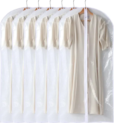 Vista 11 de Bolsas de ropa para colgar ropa, 6 bolsas de ropa transparentes, bolsa de plástico a prueba de polvo, protector de abrigo con cremallera