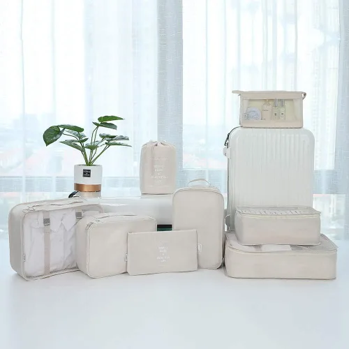 Vista 3 de Belsmi Juego de 8 cubos de embalaje con bolsa de zapatos, organizador de equipaje de viaje de compresión