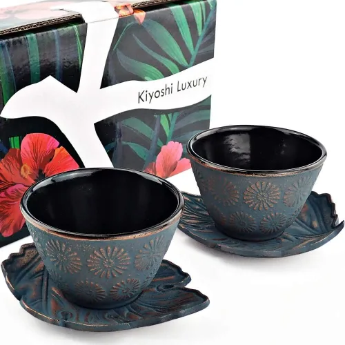 Vista 9 de Juego de 2 tazas de té de hierro fundido negro completo
