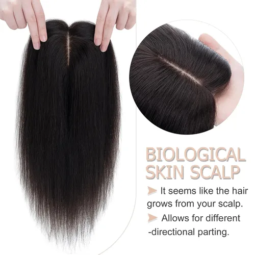 Vista 2 de SEGO SEGOHAIR - Toppers de cabello humano real para mujer, sin flequillo, más grande de 5.1 x 5.9 in, base de seda, densidad del 150 %, extensiones