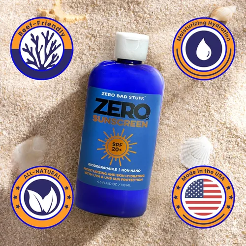 Vista 4 de ZERO SPF 20 Protector solar natural, protector solar UVA/UVB para deporte y uso diario, loción solar amigable con los arrecifes de coral, fabricado