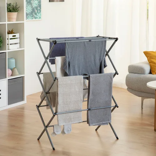 Vista 9 de Tendedero Metálico Plegable y Extensible con 3 Alturas Cloxy InnovaGoods 11 barras