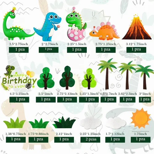 Vista 8 de Decoración de pastel de dinosaurio, figuras de dinosaurio, árboles, volcán