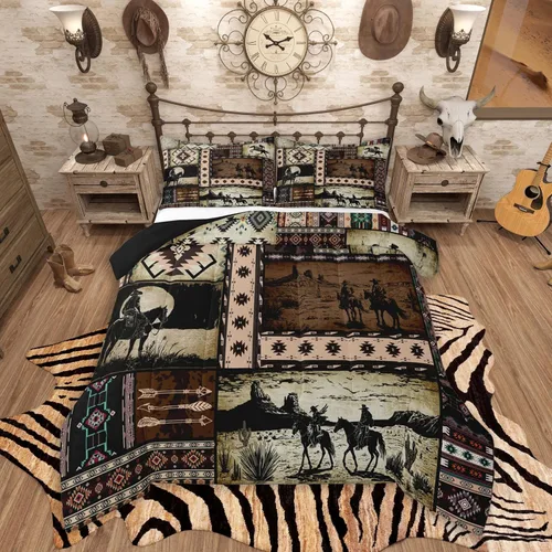 Vista 50 de Feelyou, juego de ropa de cama estilo vaquero tamaño individual para niños, juego de edredón occidental para niños y niñas, desierto del lejano