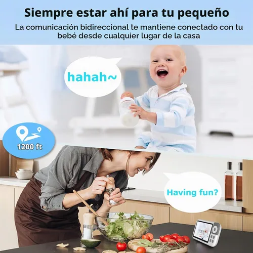Vista 5 de Monitor de bebé de video de 5 pulgadas con cámara y audio, duración de la batería de 36 horas, cámara HD, zoom panorámico, inclinación 3X, monitor