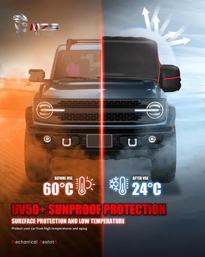 Vista 4 de MZS Funda de cabina compatible con Bronco 2 puertas 2021-2026, 600D al aire libre, impermeable, Bronco cubierta 2dr con cremallera para puerta