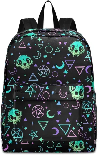 Vista 14 de MNSRUU Mochila para estudiantes para la escuela, Halloween, mochila luminosa de murciélagos para laptop, mochila estética para niñas, niños, mochila