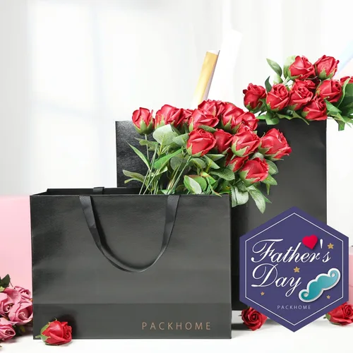 Vista 3 de PACKHOME 10 bolsas de regalo grandes de 14.5 x 5 x 10.5 pulgadas, bolsas de regalo negras de alta calidad con asas para regalar