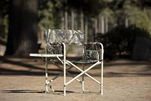 Vista 3 de Picnic TIME Silla de directores al aire libre con mesa auxiliar, silla de playa para adultos, silla de camping con mesa Camouflaje