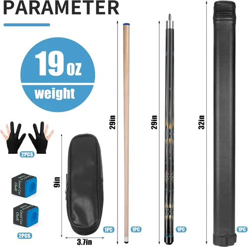 Vista 6 de lotmusic Palo de piscina prémium con extensión telescópica de fibra de carbono, juego de palos de taco de piscina profesional de 58 pulgadas